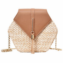 Load image into Gallery viewer, Hexagon Mulit Style Straw+leather Handbag Women Summer Rattan Bag Handmade Woven Beach Circle Bohemia Shoulder Bag New Fashion
