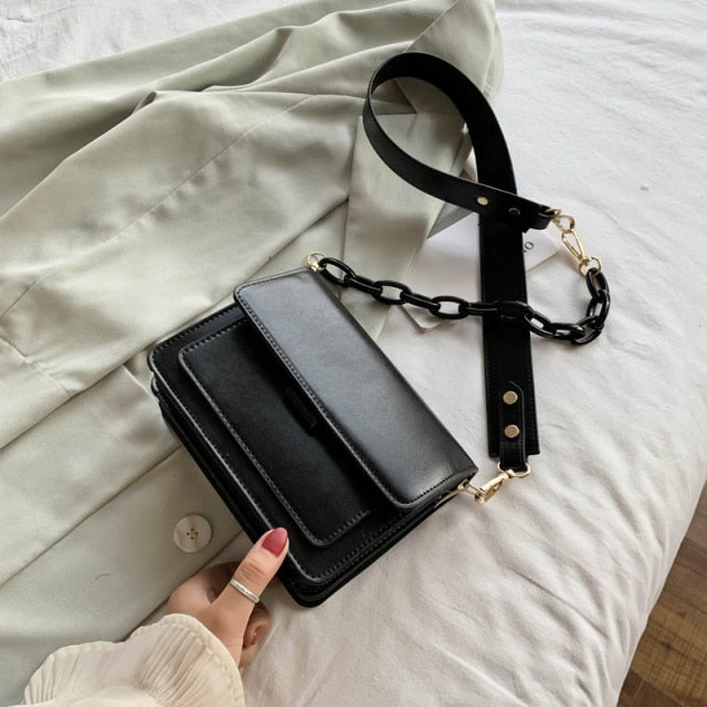 Chain Design New Mini PU Leather Flap Bags For Women 2021 Summer Lady Shoulder Handbag Female Fashion Cross Body Bag