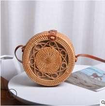 Load image into Gallery viewer, Woven Rattan Bag Round Straw Shoulder Bag Small Beach HandBags Women Summer Hollow Handmade Messenger Crossbody Bags
