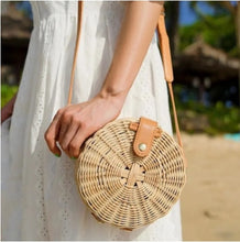 Load image into Gallery viewer, Woven Rattan Bag Round Straw Shoulder Bag Small Beach HandBags Women Summer Hollow Handmade Messenger Crossbody Bags
